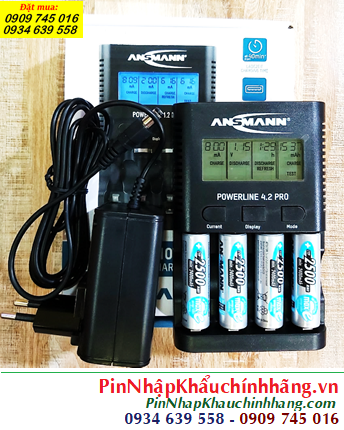 Ansman Powerline 4.2Pro _Bộ sạc pin Powerline 4.2Pro kèm 4 pin sạc Ansman AA2500mAh 1.2v MaxE